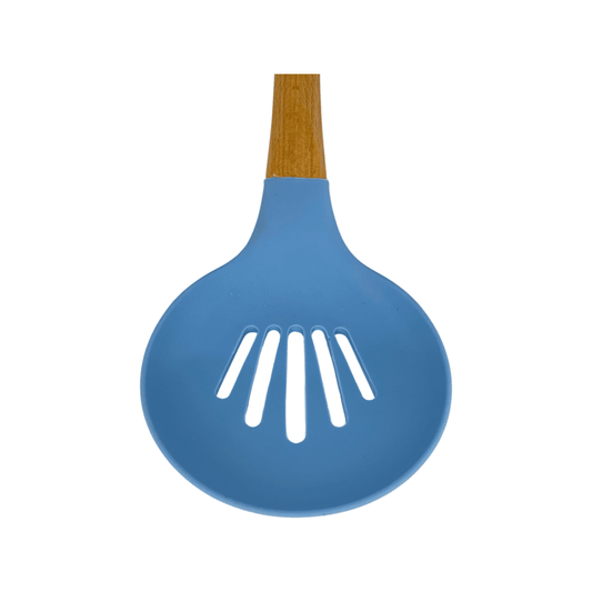 Tessie & Jessie - Silicone Serving Skimmer With Wooden Handle - Blue - 35x8cm - 520008090