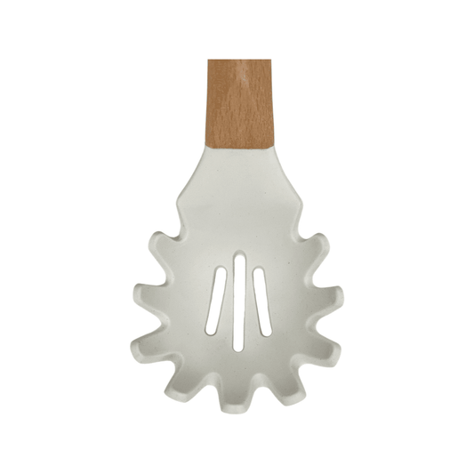 Tessie & Jessie - Silicone Spaghetti Spoon With Wooden Handle - White - 35x8cm - 520008095