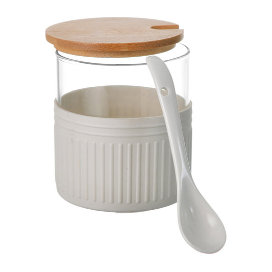 O'lala - Spices Jar with Wooden Cover, Spoon & Silicone Cover - White - 8x10cm - 520008181