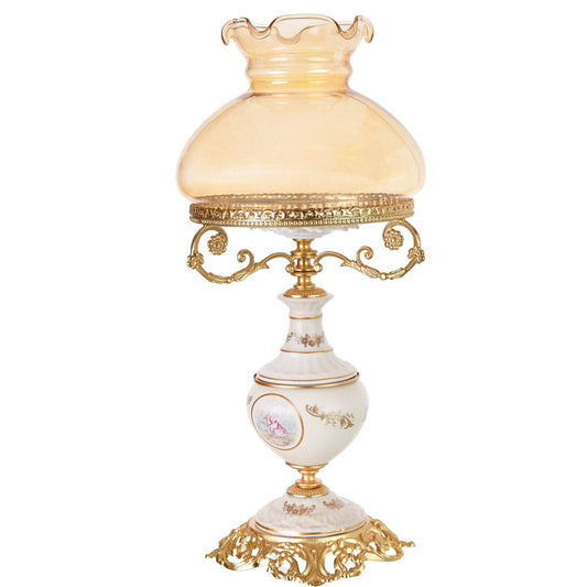 Caroline - Glass Shade Lamp - Romeo & Juliet - Beige & Gold - 49cm