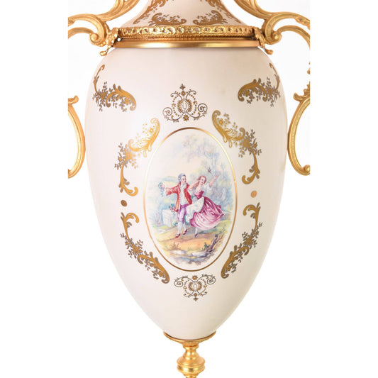 Caroline - Large Potiche with Base - Romeo & Juliet - Beige & Gold - 75cm