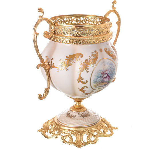 Caroline - Bowl with Base - Romeo & Juliet - Beige & Gold - 33cm