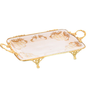 Caroline - Imperial Rectangular Tray with Gold Plated Handles & Legs - Beige & Gold - 46x25cm