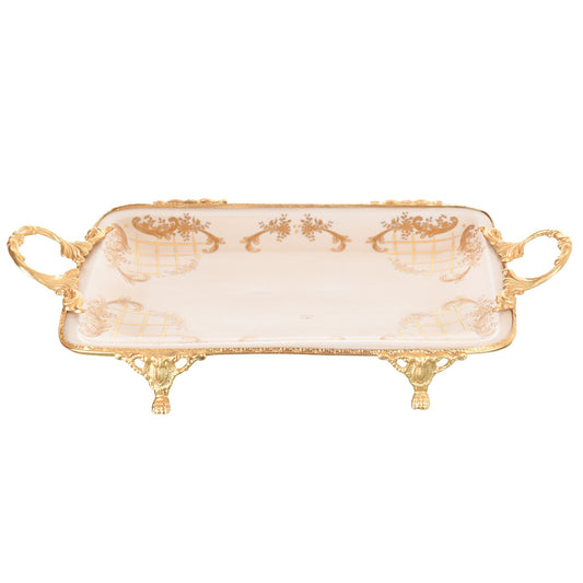 Caroline - Imperial Rectangular Tray with Gold Plated Handles & Legs - Beige & Gold - 46x25cm