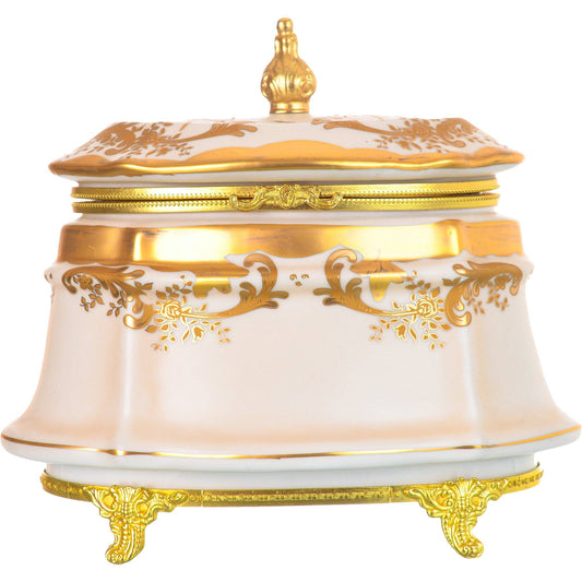 Caroline - Imperial Box with Gold Plated Legs - Beige & Gold - 14x21cm