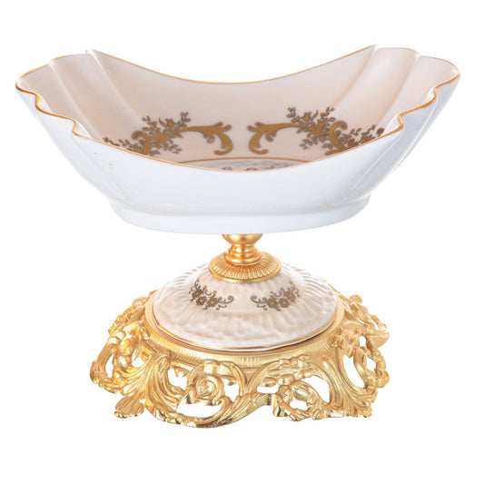 Caroline - Bowl with Base - Romeo & Juliet - Beige & Gold & White - 23x13cm - 58000595