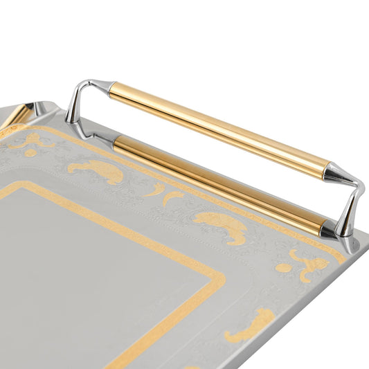 Elegant Gioiel - Rectangular Tray with Handles - Gold - Stainless Steel 18/10 - 50x35cm