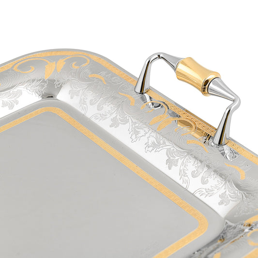 Elegant Gioiel - Rectangular Tray with Handles - Gold - Stainless Steel 18/10 - 45x32cm