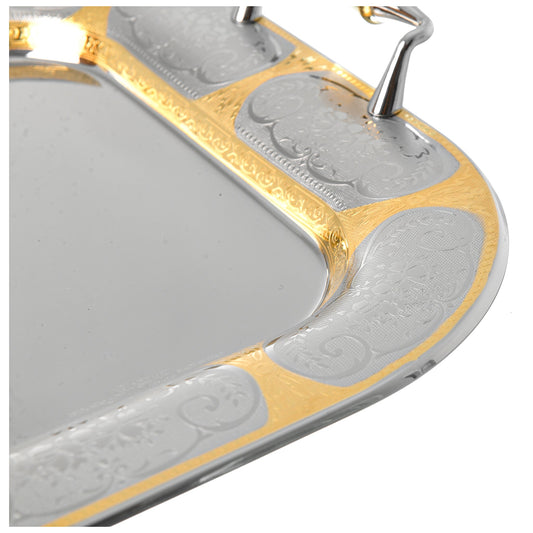 Elegant Gioiel - Rectangular Tray with Handles - Gold - Stainless Steel 18/10 - 50cm