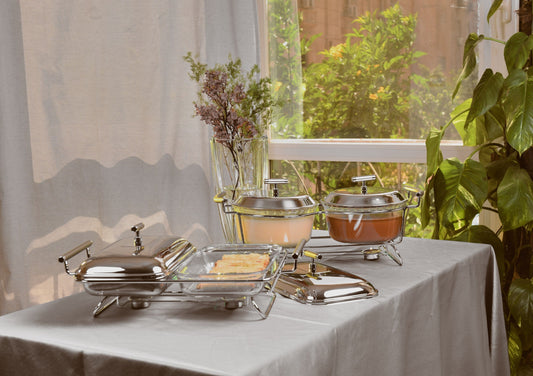 2 Rectangular Food Warmers with 2 Candles - Stainless Steel 18/10 & Tempered Glass - 2x1.5 Lit - 8000103