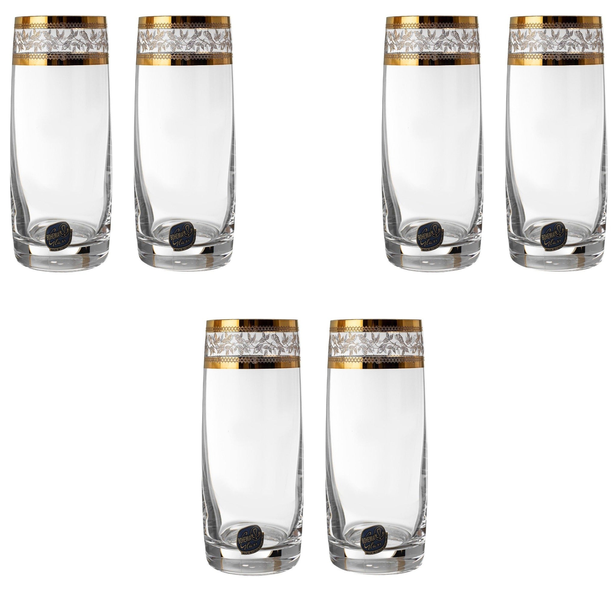 Bohemia Crystal - Highball Glass Set 6 Pieces - Gold - 250ml