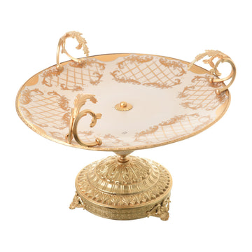 Caroline - Imperial Round Plate with Gold Plated Base - Beige & Gold - 40cm