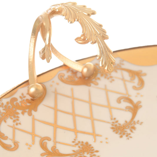 Caroline - Imperial Round Plate with Gold Plated Base - Beige & Gold - 40cm