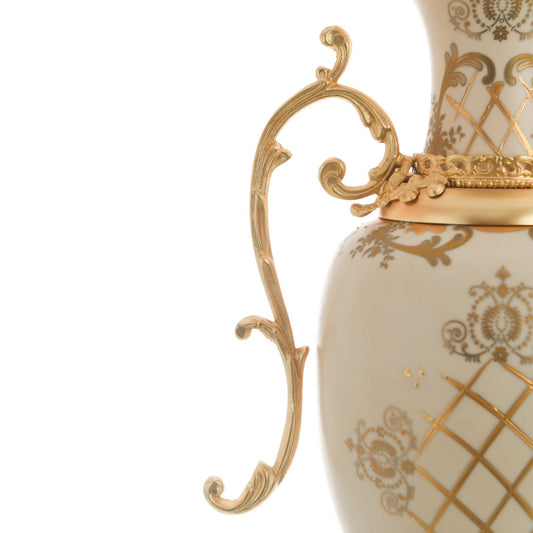 Caroline - Small Imperial Potiche with Gold Plated Base - Beige & Gold - 50cm