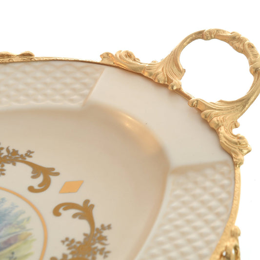 Caroline - Oval Tray with Gold Plated Handles & Legs - Romeo & Juliet - Beige & Gold - 45x28cm