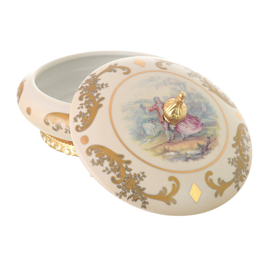 Caroline - Round Box with Gold Plated Legs - Romeo & Juliet - Beige & Gold - 18cm