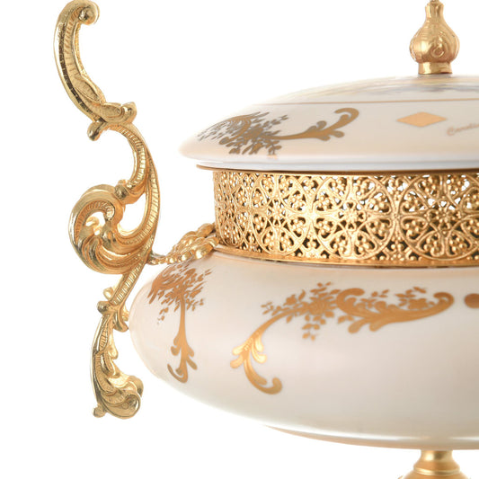 Caroline - Oval Box with Base & Gold Plated Handles - Romeo & Juliet - Beige & Gold - 24x28cm