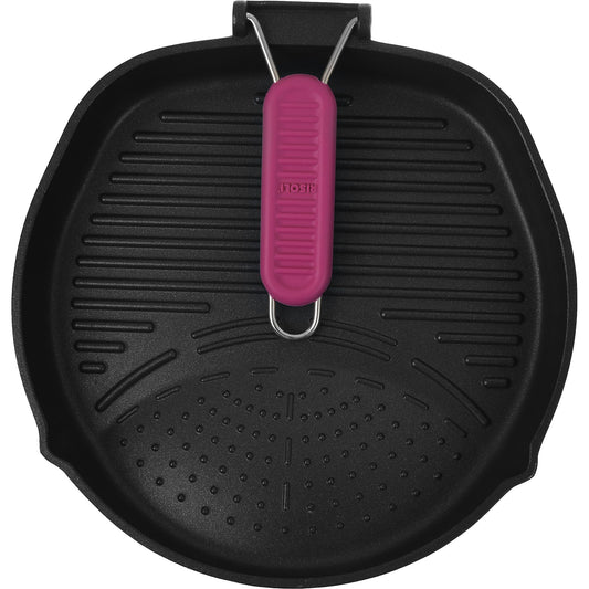 Risoli - Round Grill with Purple Folding Handle - Black - Die Cast Aluminum - 32cm