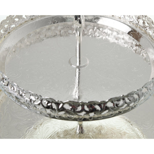 Queen Anne - 2 Tier Round Cake Stand with Legs - Silver Plated Metal - 23&28cm