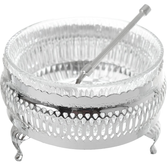 Queen Anne - Bowl Set with Dessert Spoons 6 Pieces - Silver Plated Metal with Glass