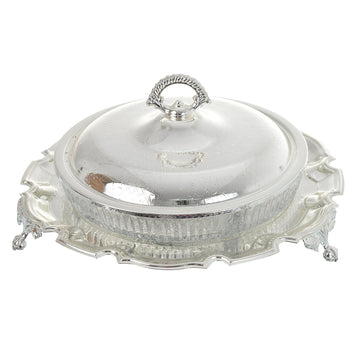 Queen Anne - Round Hors d'oeuvre 5 Parts with Silver Plated Cover & Stand - Silver Plated Metal & Glass - 25cm