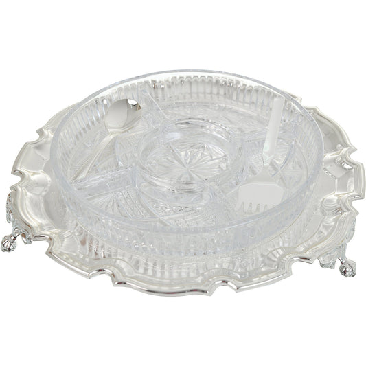 Queen Anne - Round Hors d'oeuvre 5 Parts with Silver Plated Cover & Stand - Silver Plated Metal & Glass - 25cm