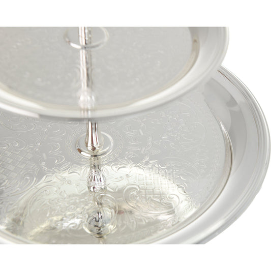 Queen Anne - 2 Tier Round Cake Stand - Silver Plated Metal - 25.5x26cm