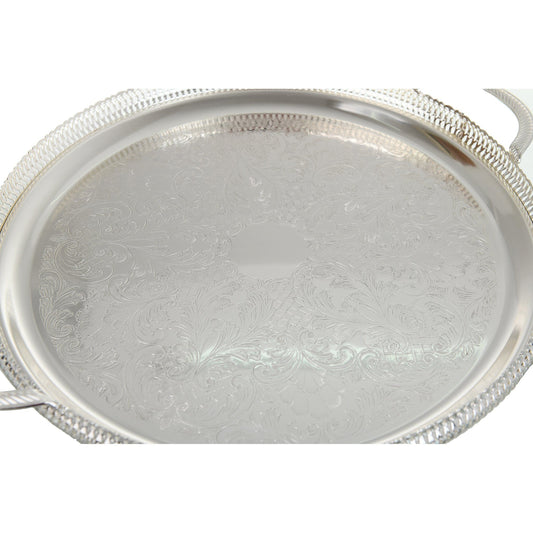 Queen Anne - Round Tray with Handles - Silver Plated Metal - 35cm