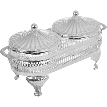 Queen Anne - Round Bowl Set with Silver Plated Stand 2 Pieces - Silver Plated Metal & Glass - 23x11cm