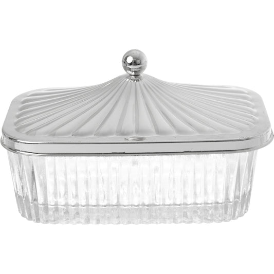 Queen Anne - Rectangular Bowl Set with Silver Plated Stand 2 Pieces - Silver Plated Metal & Glass - 29x9cm