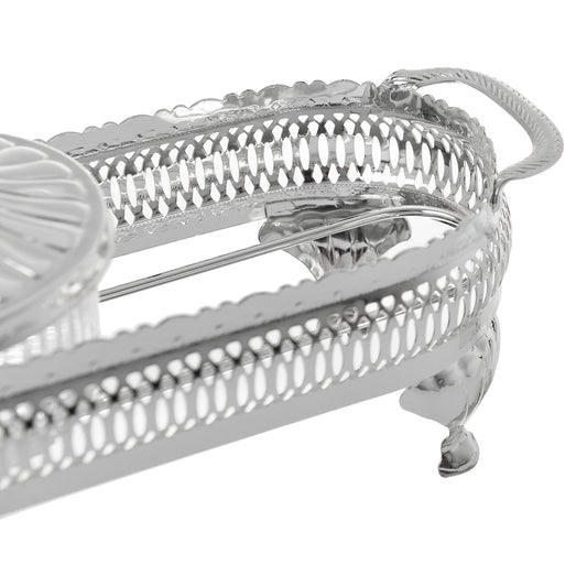 Queen Anne - Round Bowl Set with Silver Plated Stand 3 Pieces - Silver Plated Metal - 31.5x11cm