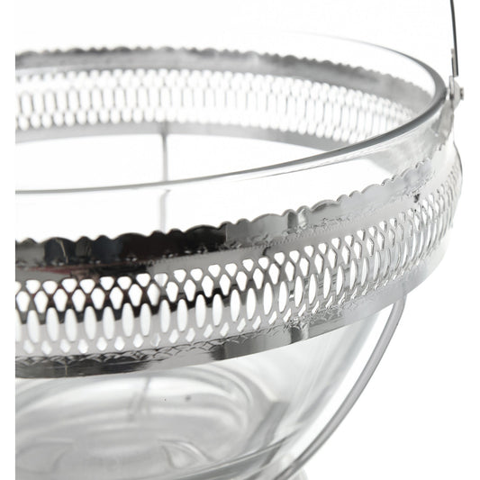 Queen Anne - Large Glass Fruit Bowl with Silver Plated Frame & Wavy Handle - Silver Plated Metal & Glass - 24.5x16.5cm