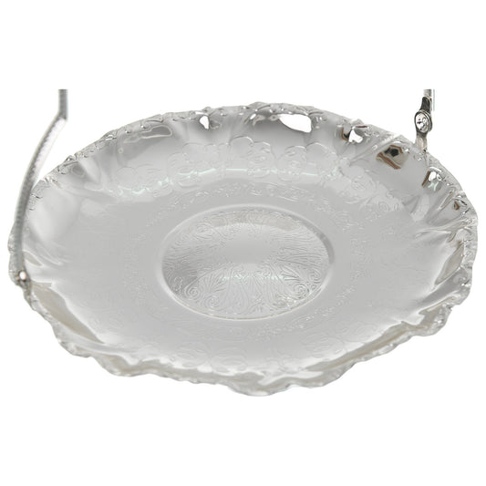 Queen Anne - Floral Edge Cake Plate with Swing Handle - Silver Plated Metal - 22.5cm