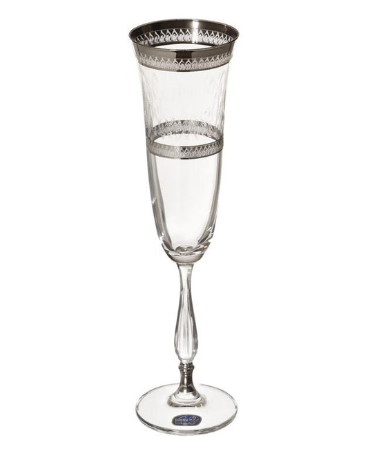 Bohemia Crystal - Flute Glass Set 6 Pieces - Silver - 150ml