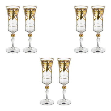 Bohemia Crystal Flute Glass Set 6 Pieces - Gold - 150ml