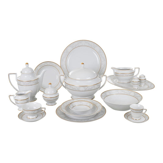 Falkenporzellan - Dinner Set 112 Pieces - Porcelain - Light Silver & Gold