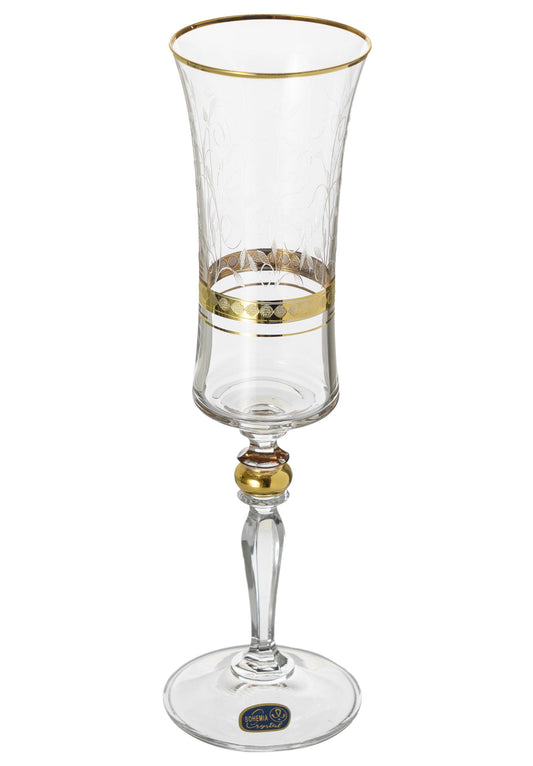 Bohemia Crystal - Flute Glass Set 6 Pieces - Gold - 150ml