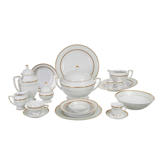 Falkenporzellan - Dinner Set 112 Pieces - Porcelain - Light Green & Gold
