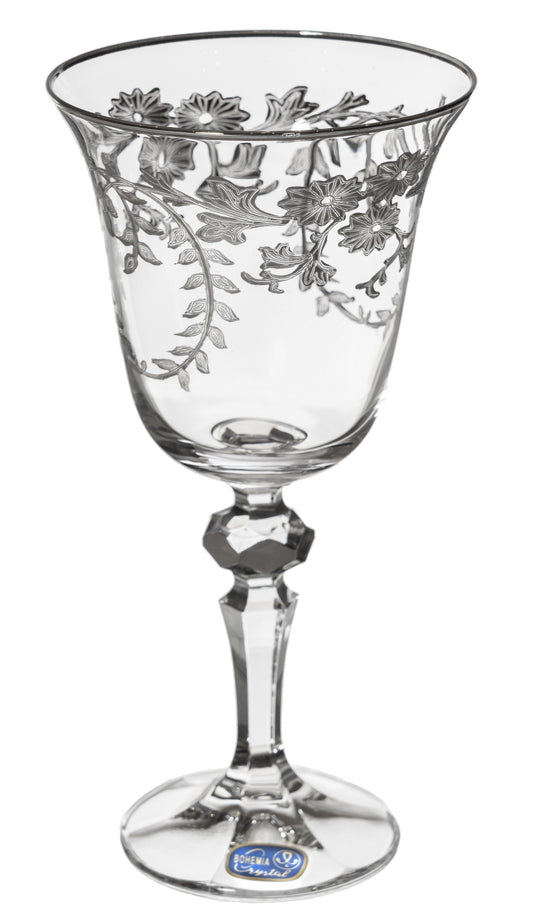 Bohemia Crystal - Goblet Glass Set 6 Pieces Silver - 185ml