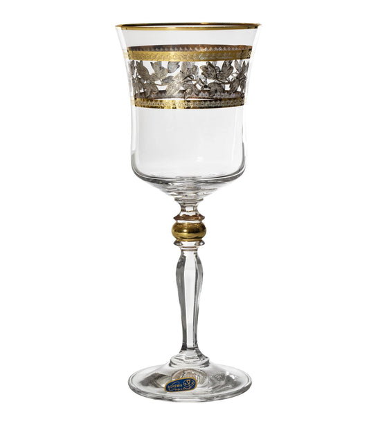 Bohemia Crystal - Goblet Glass Set 6 Pieces - Gold & Silver - 220ml
