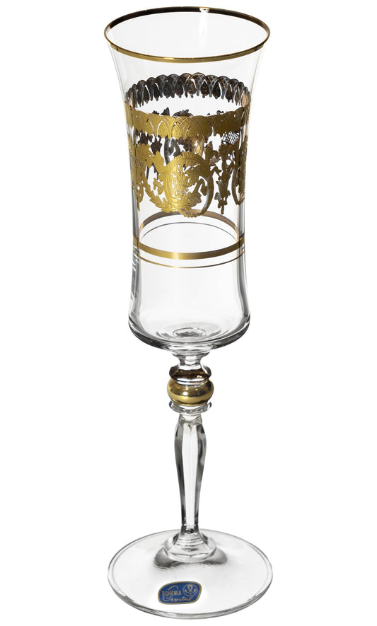 Bohemia Crystal - Flute Glass Set 6 Pieces - Gold - 150ml