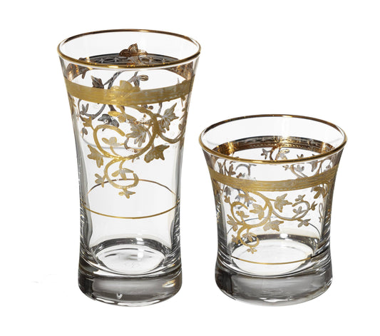 Pasabahce - Highball & Tumbler Glass Set 12 Pieces - Gold - 34ml & 250ml - 39000647