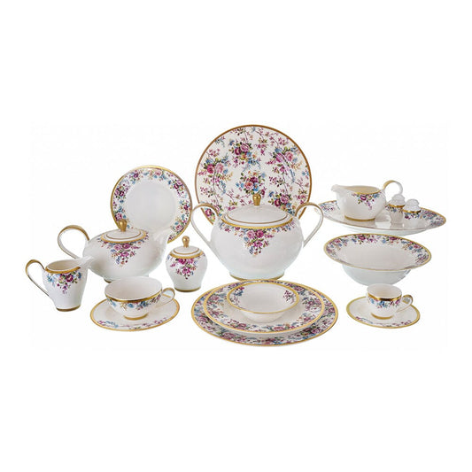 Falkenporzellan - Dinner Set 112 Pieces - Bone China - Flowers & Gold