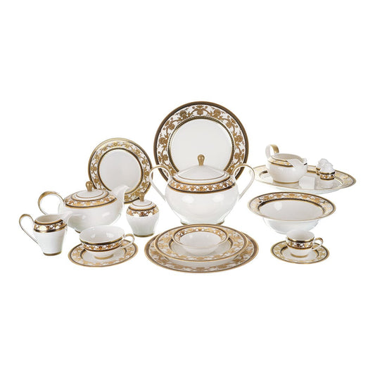 Falkenporzellan - Dinner Set 112 Pieces - Porcelain - Gold & Black