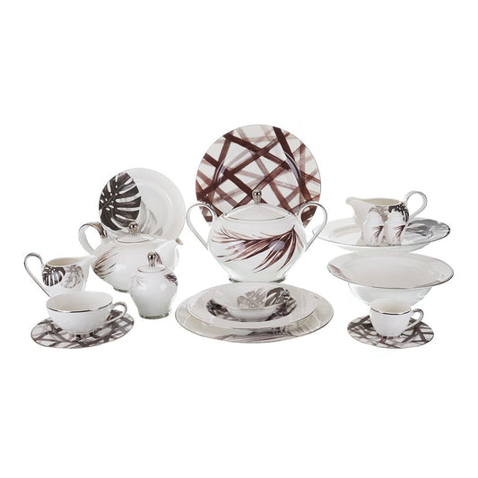 Falkenporzellan - Dinner Set 112 Pieces - Porcelain - Brown & Silver