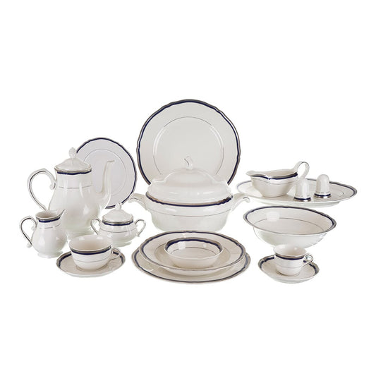 Falkenporzellan - Dinner Set 112 Pieces - Porcelain - Blue & Silver