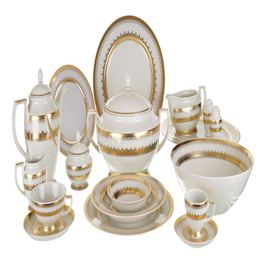 Falkenporzellan - Dinner Set  112 Pieces - Porcelain - Gold