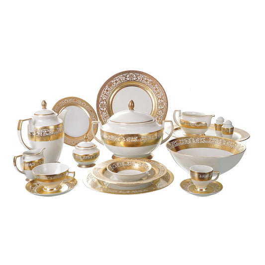 Falkenporzellan - Dinner Set 112 Pieces  - Porcelain - Gold