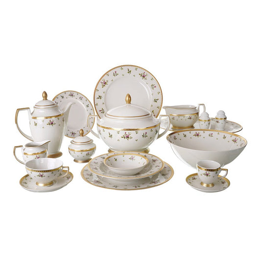 Falkenporzellan - Dinner Set 112 Pieces - Porcelain -  Flowers & Gold