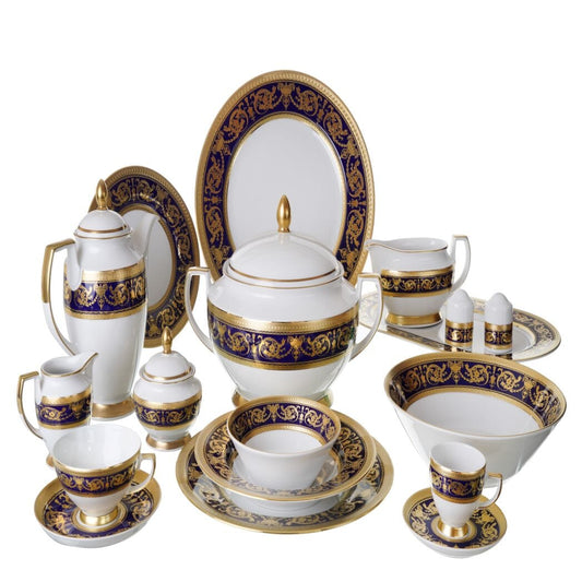 Falkenporzellan - Dinner Set 112 Pieces  - Porcelain - Blue & Gold